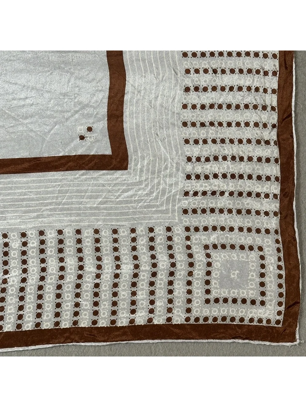 Vintage Brown and Cream Polka Dot & Stripes Square Scarf